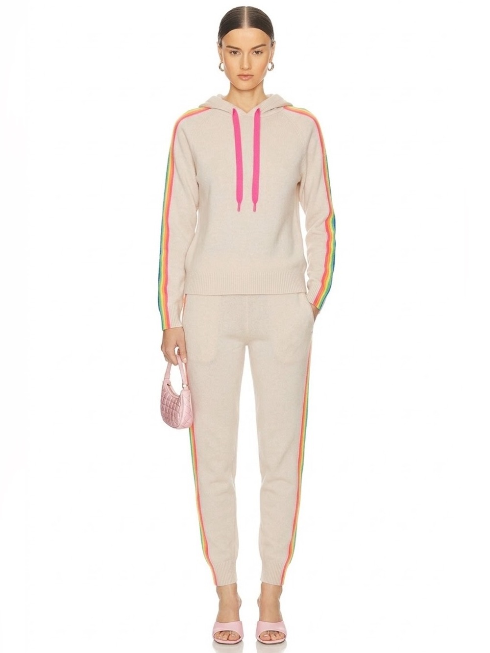 NWT REVOLVE Brodie CASHMERE Ruby Light Pink Rainbow Hoodie Jogger MATCHING SET